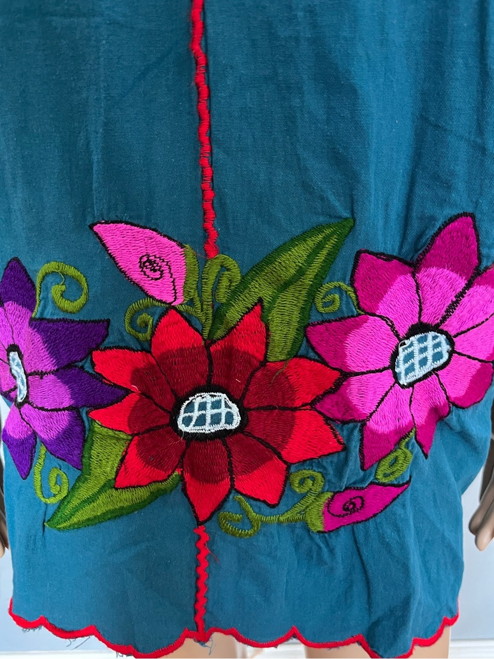 Mexican Embroidered Huipil Floral Boho Folk Top tunic - Picture 6 of 7